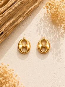 1/2/5PCS Fashion Versatile Stainless Steel 18K Gold Plated Double Hole Pig Nose Coffee Bean Large Pendant Set, 3D Minimalist Necklace Bracelet Pendant Charm DIY Jewelry Accessories - Yellow Gold - View 3