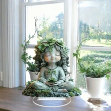 1件森林女神壓克力桌面裝飾品，冥想自然靈魂雕像，苔蘚與藤蔓主題2D平面裝飾，波希米亞禪風居家與辦公室裝飾，適用於瑜伽室、花園祭壇、靈性空間佈置，自然愛好者的理想禮物 - B - 查看 3