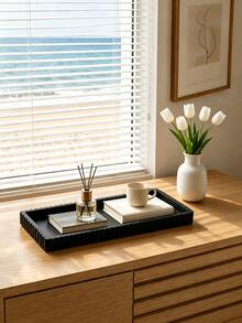 1pc Black Rectangular Storage Tray, Minimalist Ribbed Edge Vanity Organizer, Decorative Desktop Storage Rack, Suitable For Candles, Fragrance, Jewelry, Aromatherapy Diffuser And Home Decor, Bathroom, Vanity Storage, Room Decor, Jewelry Storage, Women's Gift - Multiple Styles - View 6