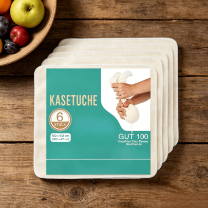 Käsesieb-Set, 6-teilig | 50 x 50 cm | Ungebleichte Baumwolle | Feinmaschiges Siebtuch für Käse, Gelee und Fruchtsäfte | Wiederverwendbares Siebtuch zum Abseihen und Abtropfen