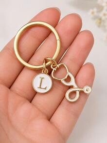 Llaveros personalizados con letra: Médico, Enfermera, Estetoscopio, Llavero, Personal de rescate médico, Decoración de billetera, Llavero de estetoscopio, Regalos de llavero para madre, padre, graduación y maestro - Blanco - Ver 4