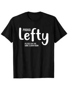 Frase humorística que celebra con orgullo ser zurdo y pide espacio para el brazo destacando un espíritu libre camiseta de hombre casual moderna cómoda y atractiva - Negro - Ver 1