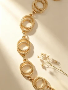 Bohemian Style Gold Overlapping Circle Design Middle East Exclusive Versatile Metal Waist Chain Outdoor Wedding Party Dress Accessory Premium Adjustable - Gold - View 8