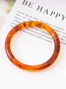 1pc Vintage Tortoiseshell Pattern Thin Round Bangle Amber Tie Dye Resin Bracelet ( Link, Slight Craftsmanship Closure Defect, Please Do Not Order If You Mind) - Multicolor - View 2