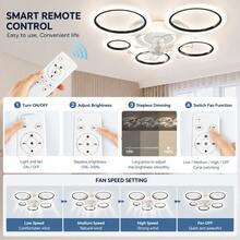 Aesthetic Multi-Circle Flush Ceiling Fan With Dimmable LED Light, Quiet Adjustable Wind Non-Glare Decor Fan Lamp For Study, Bedroom, Home Interior Decor - 6002 - View 7