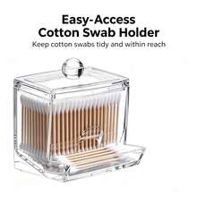 Tbestmax 10 Oz Cotton Swab/Ball/Pad Holder With Vanity Tray, Qtip Apothecary Jar, Bathroom Containers Dispenser Storage 3 Pack Wood Lids - 3件套(透明) - 查看 2