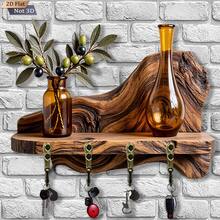 2DFlat, 2D Flat, 1Pc, Decorative Key Hook, Wooden Multi-Functional Home Key Holder, With Four Metal Hooks, Wall Decor, Porch Decor, Room Decor, Villa Decor, All Season Home Decor (All .8x9). - Multicolor - View 2