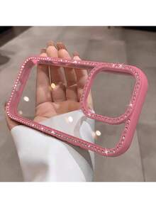 1 funda de teléfono a la moda, no incluye cordón ni soporte. Funda de teléfono transparente de acrílico duro con brillantes y pedrería de lujo, adecuada para 17 16e/15 Pro/14 Plus/13 Pro, protección a prueba de golpes, con resorte anticolisión de regalo. - Rosa Fucsia - Ver 1