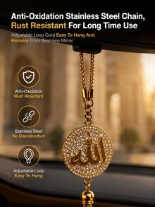 Islamic Crystal Rhinestone Car Hanging Ornament, Luxury Sparkling Rearview Mirror Pendant Car Interior Decoration, Elegant Ramadan Car Interior Accessory, Perfect Gift For Ramadan, Eid And New Converts - A - View 7