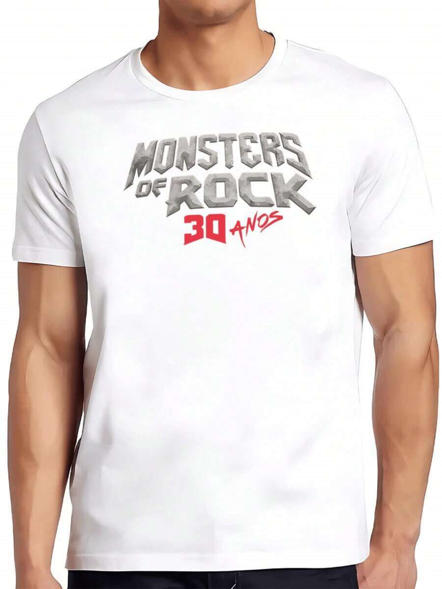 Text Celebrating Three Decades Of Rock Energy With Metallic And Red Lettering That Evokes Strength And Passion; Modern, Comfortable Men's T-Shirt For Concerts - 白色 - 查看 1