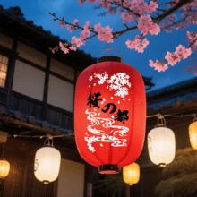 日式傳統防水吊掛布燈 櫻花造型 東亞風情 餐廳婚禮儀式宴會用 旗袍居家中國風 古風梅花紙燈 劇團文化節派對裝飾燈 - 櫻之都紅 - 查看 2