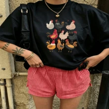 Cute Daily Casual Graphic T-Shirt 100% Cotton Oversized Soft Breathable Casual Crewneck Short Sleeve Top Aesthetic Daily Fashion Lovers Casual Wearers  Basic Vintage Minimalist Style Gift Givers Holiday Gift - 黑色 - 查看 18