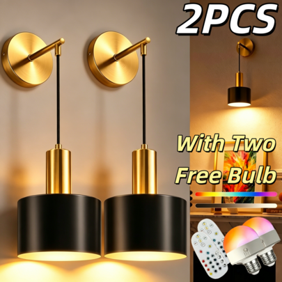 2入組 RGB 壁燈，高度可調，可充電燈泡附遙控器，客廳臥室走廊廚房室內居家氛圍壁燈