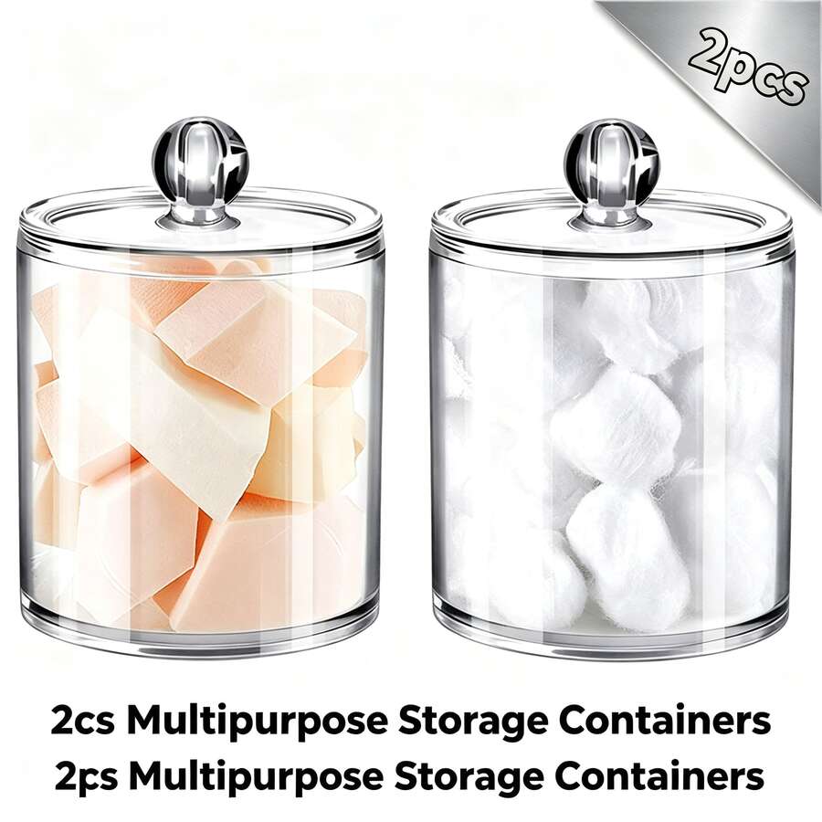 Tbestmax 10 Oz Cotton Swab/Ball/Pad Holder With Vanity Tray, Qtip Apothecary Jar, Bathroom Containers Dispenser Storage 3 Pack Wood Lids - 2件套(透明) - 查看 1