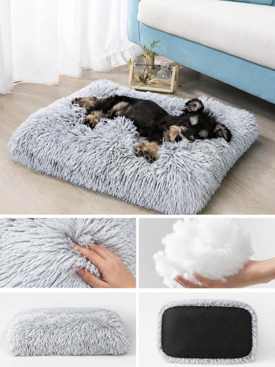 1 pièce Lit pour animaux de compagnie en peluche, tapis antidérapant pour animaux de compagnie, convient aux chiens et aux chats, doux et confortable, adapté aux petites/moyennes/grandes/très grandes races de chiens, convient à tous les emplacements intérieurs - Gris pâle - Voir 1