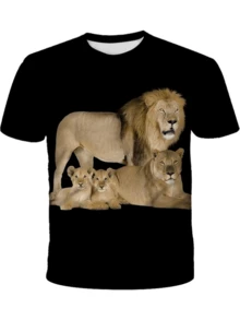 A Family Of Lions Resting Symbolizes Strength, Protection, And Deep Bonding Between Generations. A Comfortable, Modern Men's T-Shirt For Everyday Wear. - 黑色 - 查看 8