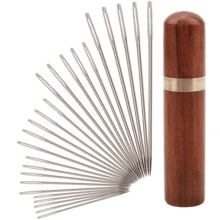 25pcs Portable Wide Eye Sewing Needle Set, Hand Sewing Needles, Large Eye Needles, Embroidery Needles, Wooden Needle Storage Box - Wood - View 13