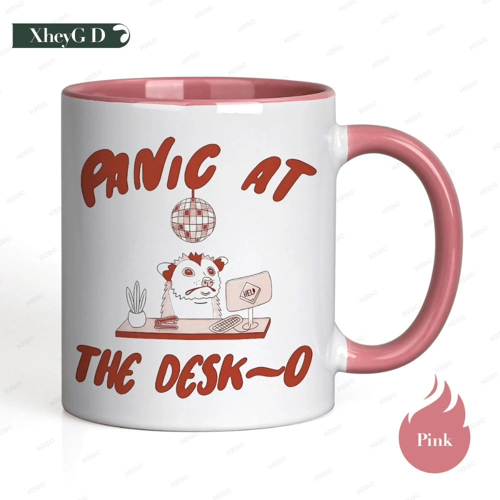 Taza de cerámica con diseño de zarigüeya, ideal para el estrés en la oficina. Taza divertida, estética y minimalista. Regalo de cumpleaños asequible. Apta para lavavajillas. - Rosa - Ver 1
