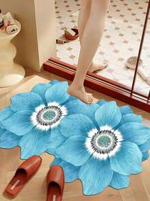 1pc Blue Floral Shaped Bath Mat, Bathroom Rug, Door Mat, Small Rug, Carpet, Floor Mat, Home Decor, Area Rug, Outdoor Mat, Home Decor, Area Carpet, Bedroom Rug, Washable Carpet - Multicolor D - View 3