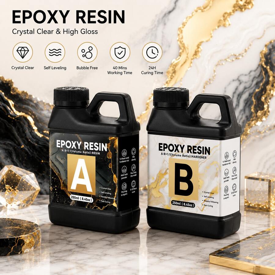 QIAO Crystal Clear Epoxy Resin, 1:1 AB Resin & Hardener, Bubble Free Self-Leveling Casting Resin For DIY Crafts