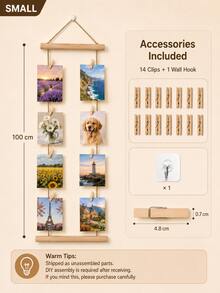 1 Set 15.8*27.6 Inch Photo Wall Frame Collage - 30/15 Clips And Adjustable Ropes Photo Board For Multiple Photos Display - Nordic Style Photo Frame Wall System - Christmas Memory Board, Holiday Home Decor, New Year Photo Collage, Instagrammable Wall Art, Winter Nordic Display (Lighting Not Included) - Multicolor - View 3