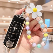 Flower Beaded Keychain Key Cover Compatible With Mazda Car Keys, 2 3 6 CX3 CX4 CX5 CX7 CX9 Atenza Axela MX5 Miata Full Protection Accessory Key Fob Case, Soft TPU Key Shell - Mixed-color Flower Beaded Style - View 2