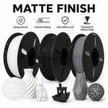 PLA+ 3D Printer Filament 1.75mm, Matte White Black Gray 3-Spool Combo, 1.25kg Each, Neatly Wound, Smooth Feeding, Low Warping, Designed To Reduce Clogs, Compatible With Most FDM 3D Printers - View 4