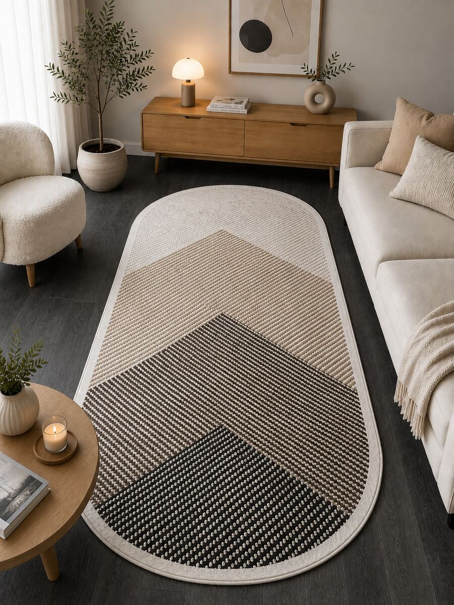 Chilai Home Modern Kitchen Rug- Minimalist Digital Print Floor Mat for Living Room & Bedroom Rug, Machine washable, Made in Turkiye 80x200 cm, 80x300 cm,100x200 cm, 120x180 cm - 摩卡棕 - 查看 1