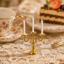 Miniature 3-Arm Candelabra Model With Candles, 1:12 Scale Dollhouse Decor, Gothic Mini Restaurant Tabletop Candle Holder, Miniature Photography Prop - 1PC - View 5