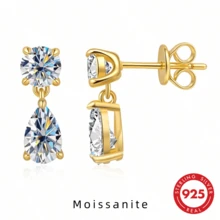 1 Pair S925 Silver Women's Pendant Earrings, 5*8mm/6*9mm Teardrop Moissanite Pendant Earrings, Suitable For Women's Wedding, Engagement, Daily Wear - A Pair - View 2