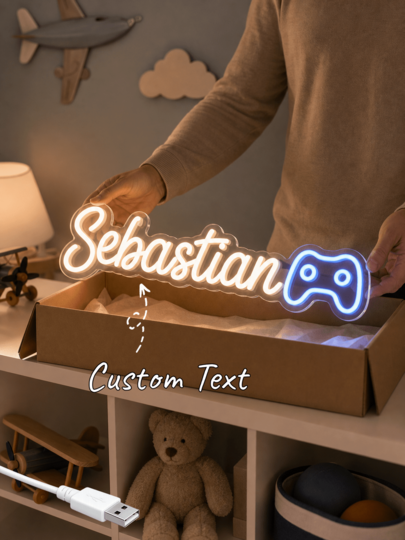 1pc Custom Name Game Controller LED Neon Sign,Dual Color USB Acrylic Lamp For Teen Bedroom Decor,Birthday Gift,Gamer Room Wall Ornament
