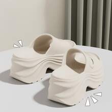 Sweet & Cool Style Slide Sandals, All-Season Women's Walking EVA Soft Thick Wavy Sole With Round Ring Decor - Off White - View 4