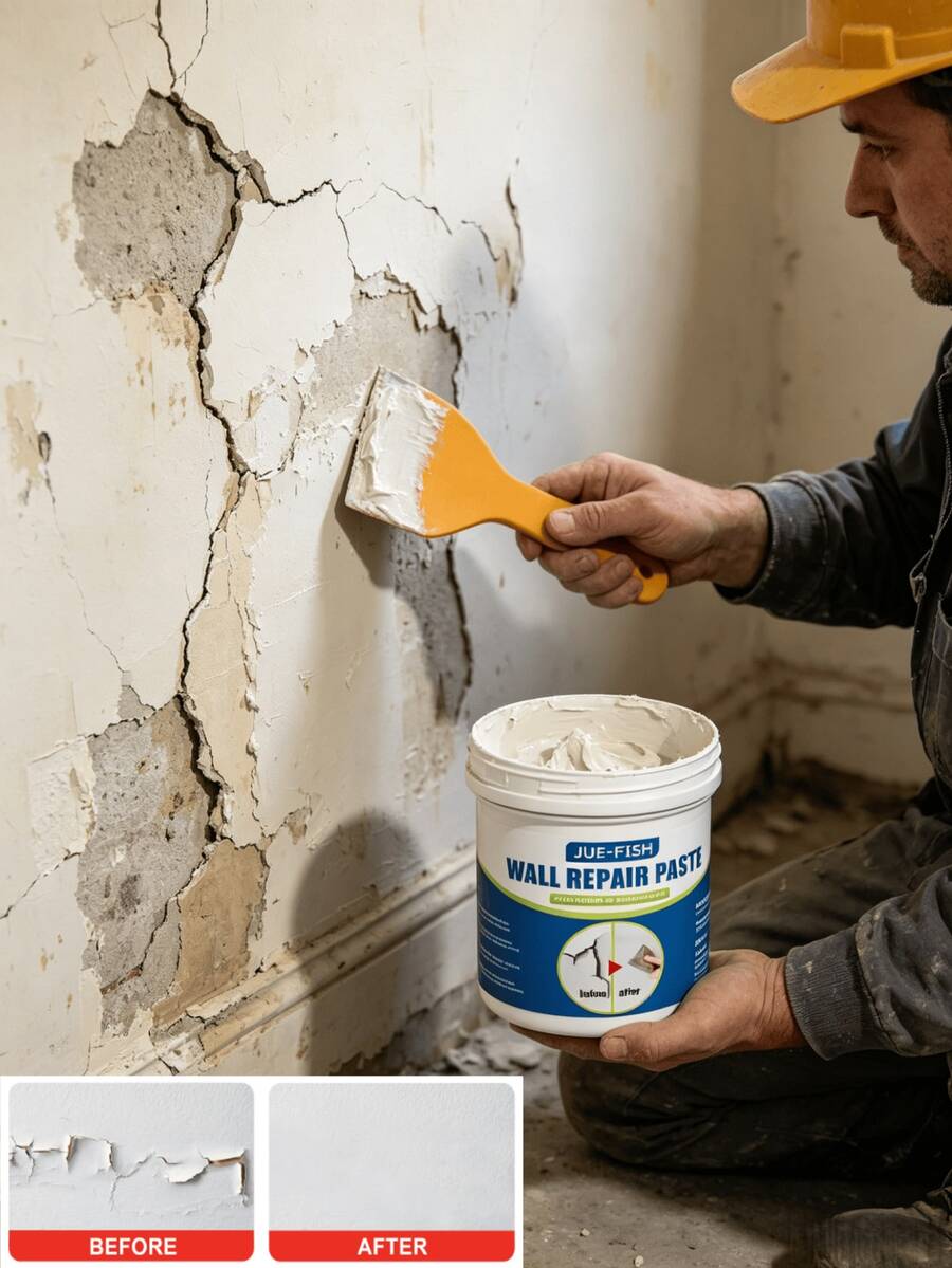 JUE FISH Multi-Purpose Wall Repair Paste - Suitable For Various Wall Issues Such As Cracks, Peeling Paint, Stains And Nail Holes. This Fine Paste Is Easy To Apply And Smooth, Leaving A Seamless, Anti-Yellowing And Anti-Cracking Finish. Its Moisture-Resistant Formula Also Works Well In Bathrooms And Kitchens. It Can Easily Repair Wall Imperfections And Restore Walls To A Clean, New Look. A Practical And Useful Product For Home Wall Renovation And Maintenance. - A - View 1