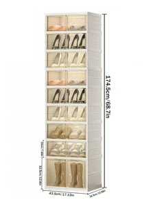 3/6/9layer Foldable Shoe Rack, Suitable For Wardrobes, Plastic Shoe Racks, Foldable Shoe Storage Boxes, Stackable Transparent Shoe Boxes With Doors, Easy-To-Assemble Shoe Cabinets, Bedroom And Dormitory Accessories, Storage And Organization - trắng - Xem 12