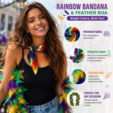 2件組彩虹驕傲主題套裝，包含彩色羽毛圍巾與條紋髮帶，專為LGBTQ驕傲月與Cosplay派對設計的配件組 - 彩色 - 查看 3