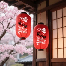 日式傳統防水吊掛布燈 櫻花造型 東亞風情 餐廳婚禮儀式宴會用 旗袍居家中國風 古風梅花紙燈 劇團文化節派對裝飾燈 - 櫻之都紅 - 查看 6