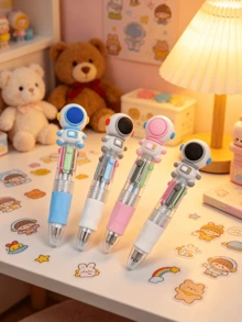 5/10pcs Mini Cartoon 4-Color Ballpoint Pens, Astronaut, Cat Paw, Food, Cactus Cute Designs, 4 Colors In One Pen, Perfect For Elementary Students' Bullet Journaling, Marking, Correcting Mistakes, Portable Click Design, Back To School Gift, Kindergarten Reward Gift - Multicolor - View 9