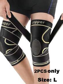 1pc Black Copper Knee Brace With Strap, Quick Buckle Closure, Nylon Blend Compression Sleeve, For Men, Modern Design, Comfortable & Durable, Suitable For Daily Activities, Breathable & Stable Support - Black - View 14