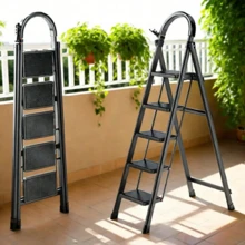 Portable 5-Step Tubular Folding Ladder - Black - View 10