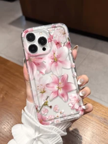 1個氣墊柔和珍珠粉花卉極簡個性化TPU防震全包覆手機殼，適用於Apple 17 16 15 14 13 12 11 Pro Max 保護殼，亦適用於系列 - 彩色 - 查看 5