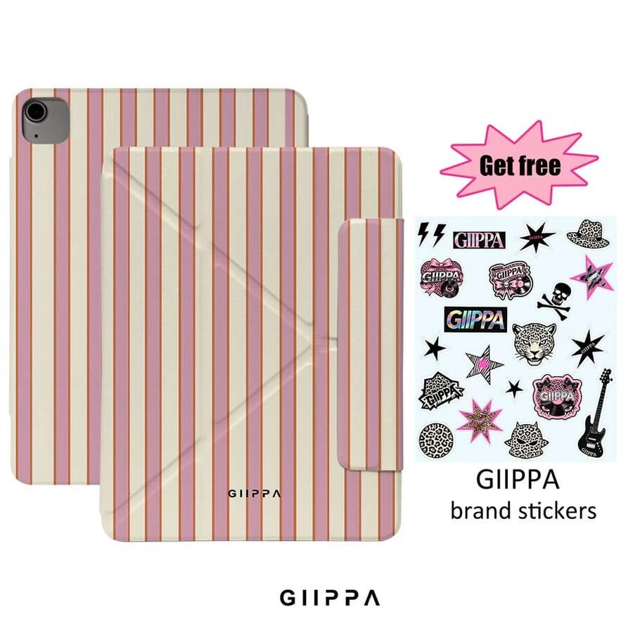 GIIPPA 1個彩色條紋Y型摺疊磁吸平板保護殼,PU皮革外層配硬壓克力防彎曲背板,無筆槽,多角度支撐,自動休眠/喚醒,辦公與日常使用,適用於iPad Mini 6/7、Air 2/3/4/5/11/13" (M2/M3 2024-2025)、5/6/7/8/9/10/11代、Pro 10.5/11/12.9" (2017-2025),夏季,保護殼,11 A16 保護殼,保護套 - 多色1 - 查看 1