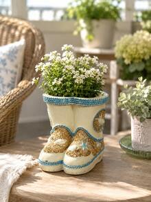 Coastal Style Boot Shaped Planter Pot, Resin Succulent Flower Container, Beach Themed With Shells, Indoor Outdoor Home Garden Patio Balcony Decor - Boot-shaped Flower Pot - View 9