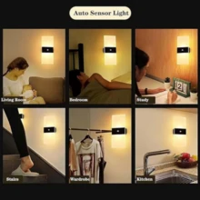 Wireless Installation Wall Lamp, LED Sensor Wall Light, Rechargeable, Self-Adhesive Firm Installation, Suitable For Living Room, Hallway, Corridor, LED Lighting Fixture - Black - View 12