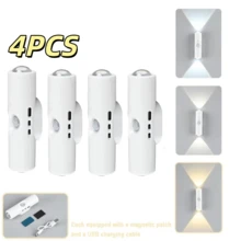免布線安裝夜燈 2/4/8入組 LED 壁燈，充電式感應壁燈，自黏式山丘雙氛圍燈，適用於臥室、樓梯、室內、室外、陽台、更衣室 - 三色光 - 查看 12
