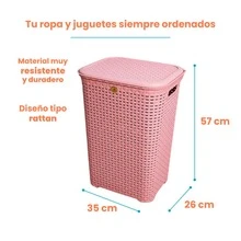 Combo Of 2 Rattan Baskets With Lids - La Ardilla Plastics - Basket, Laundry Hamper, Organizer, Polypropylene Material, Durable, Lightweight And Elegant - Ideal For Indoor And Outdoor Use, Bedroom, Laundry Area. - 粉色 - 查看 8