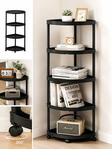 3/4/5 Tier, Black/White, With Triangular Universal Wheels, Plastic Storage Rack, Modern Style, Right Angle Floor Shelf, Corner Storage For Kitchen/Bathroom Sundries, Toiletries, Floor Storage Rack, Great Holiday Gift, Suitable For All Seasons, Kitchen/Living Room/Bathroom Storage Rack - Multicolor - View 3