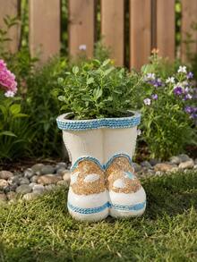 Coastal Style Boot Shaped Planter Pot, Resin Succulent Flower Container, Beach Themed With Shells, Indoor Outdoor Home Garden Patio Balcony Decor - Boot-shaped Flower Pot - View 8