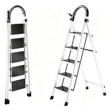 Portable 5-Step Tubular Folding Ladder - White - View 1