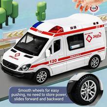 1pc Ambulance Model Toy: 5 Doors Openable, Retractable Stretcher, Sound And Light Effects; Essential For Children's Role Play; Inertia Glide; Durable Material; Children's Toy Gift - Multicolor - View 3