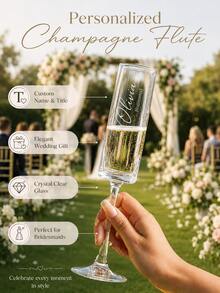 1pc/2pcs Personalized Wedding Champagne Glasses, Customized Name Crystal Wine Glass Set, 175ml 6oz With Optional Bow, Engraved Toasting Glasses - Multiple Stemmed Glasses 1 - View 6